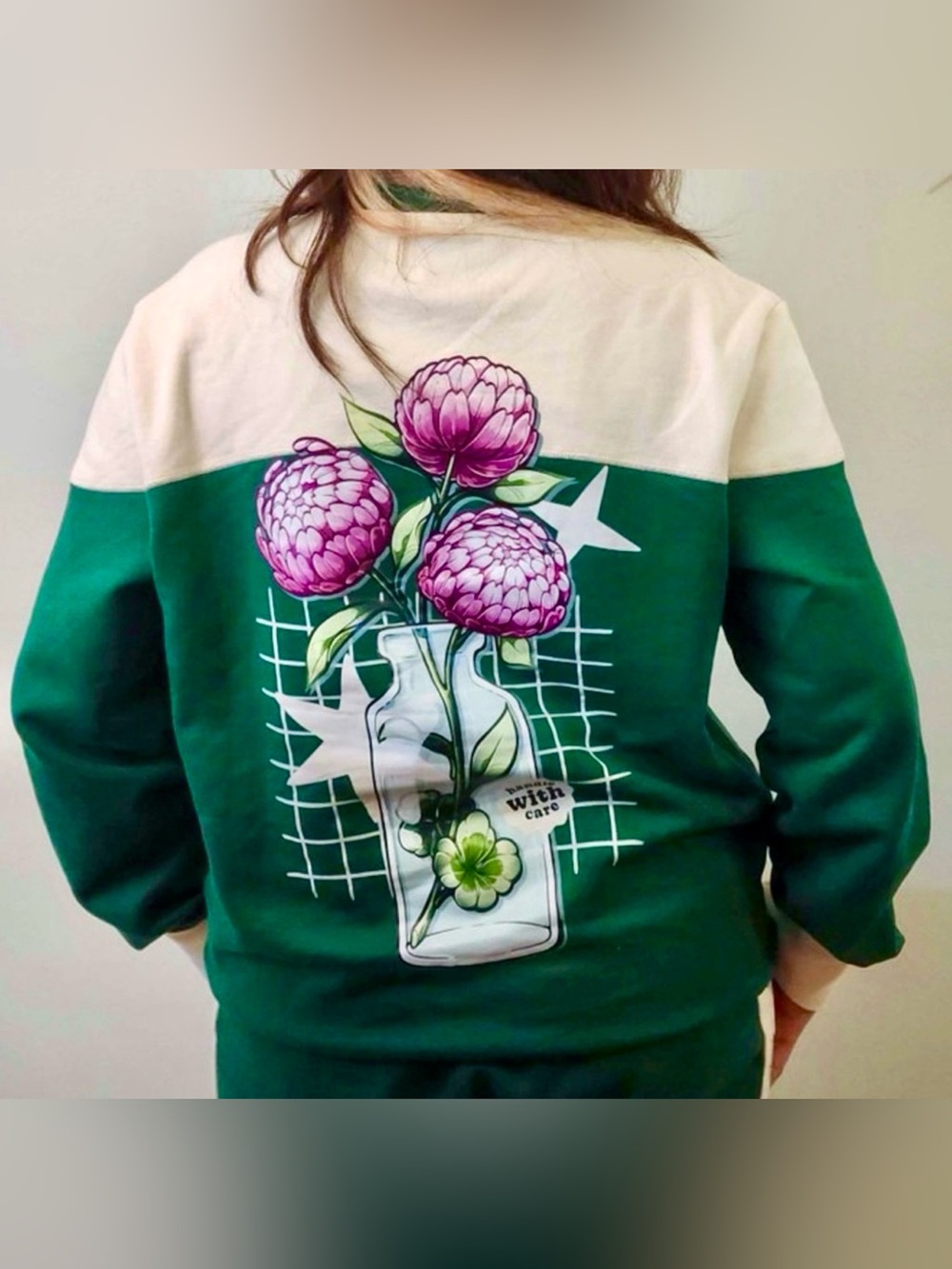 CARMICO SWEATSHIRT GREEN COLOR BLOCK FLORAL MADE IN CANADA SIZE MENS SMALL